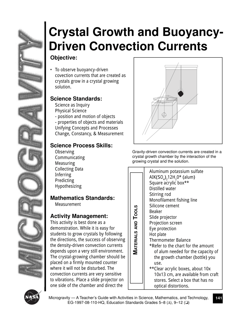 First page of Microgravity Crystal Growth Activity