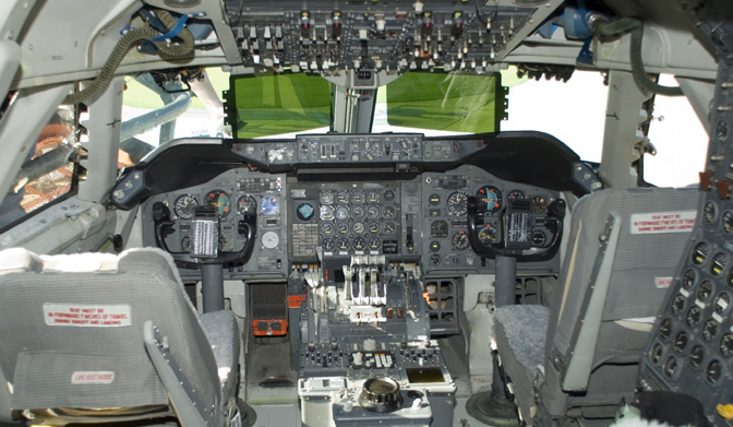 This 2007 photo shows the cockpit of NASA's Stratospheric Observatory for Infrared Astronomy (SOFIA) Boeing 747SP in its original configuration when built in 1977.