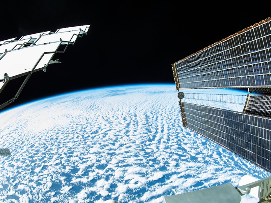 Earth View with Solar Array and Radiator