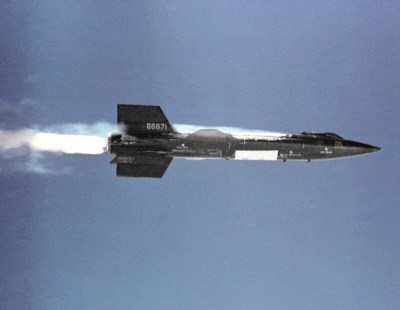 The X-15 research aircraft on its first powered flight on Sept. 17, 1959.