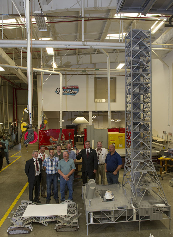 On May 19, Patrick Scheuermann, third from right, director of the Marshall Center, visited the Marshall Model Shop.