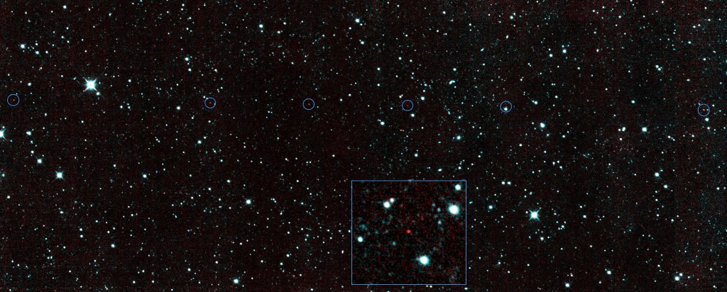 Composite view of deep space with red dots highlighted