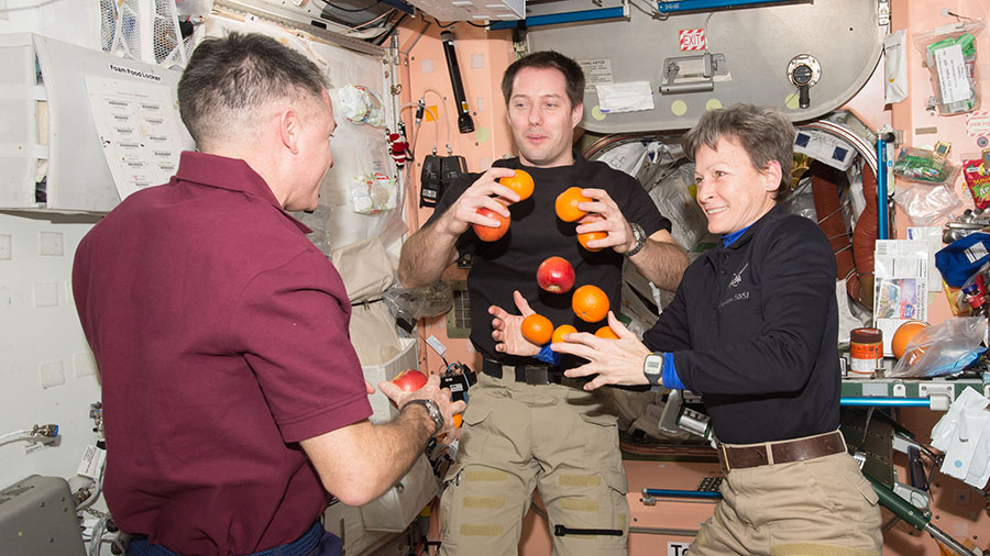 Astronauts Shane Kimbrough, Thomas Pesquet and Peggy Whitson