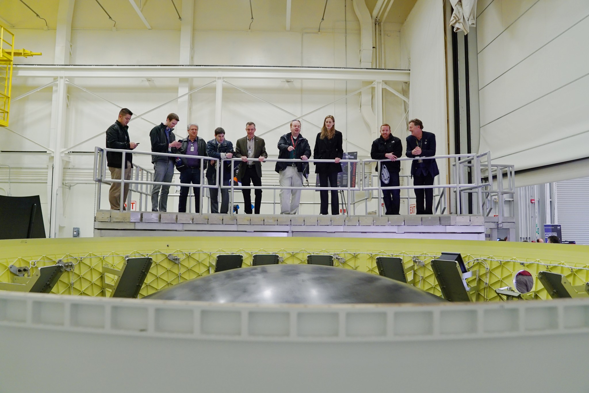 Marshall Space Flight Center team members gathered Jan. 30 to view flight hardware for NASA's new heavy-lift rocket, the SLS.