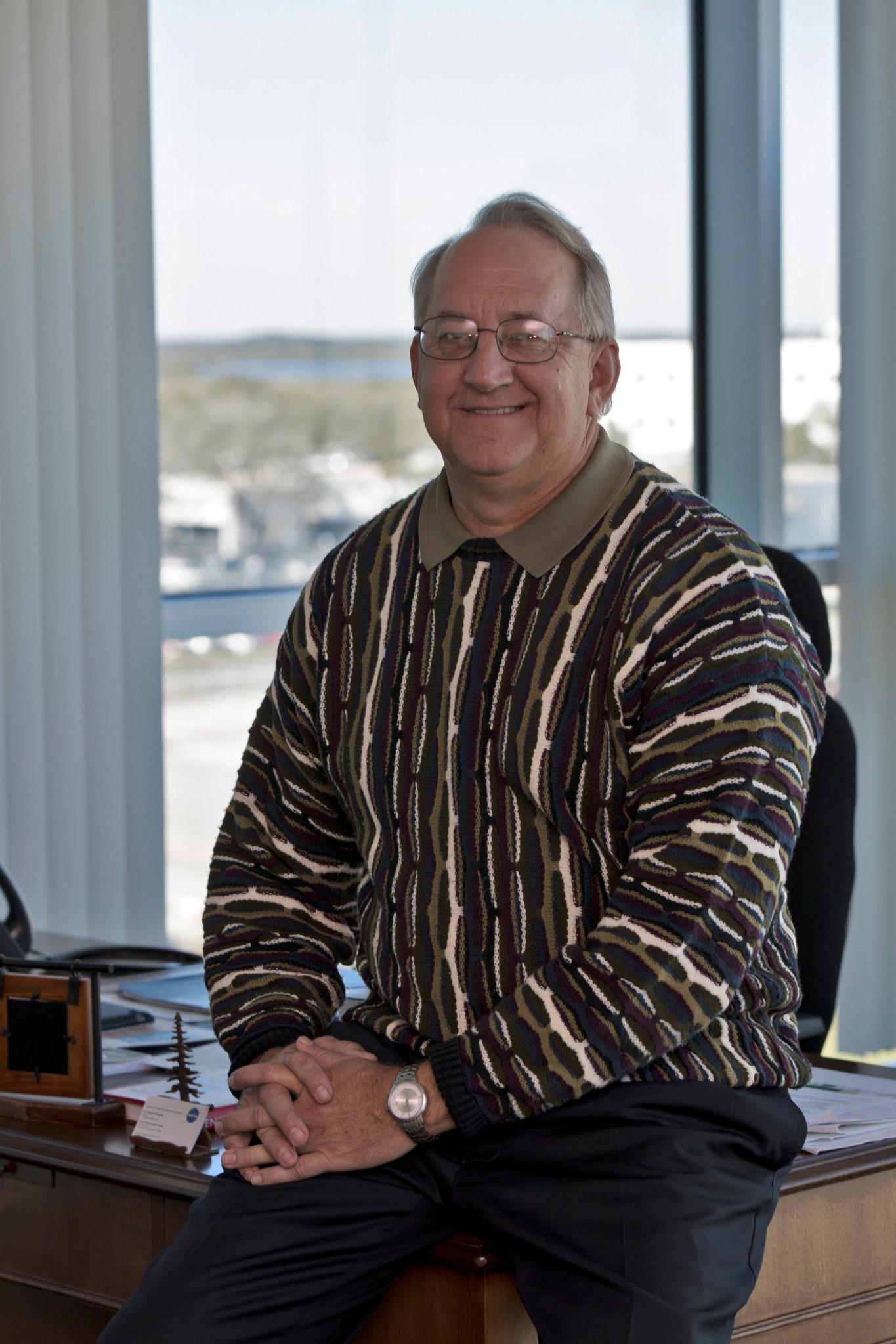 Patrick Simpkins enjoyed a relaxing moment in his office as he reflected on his NASA career. 