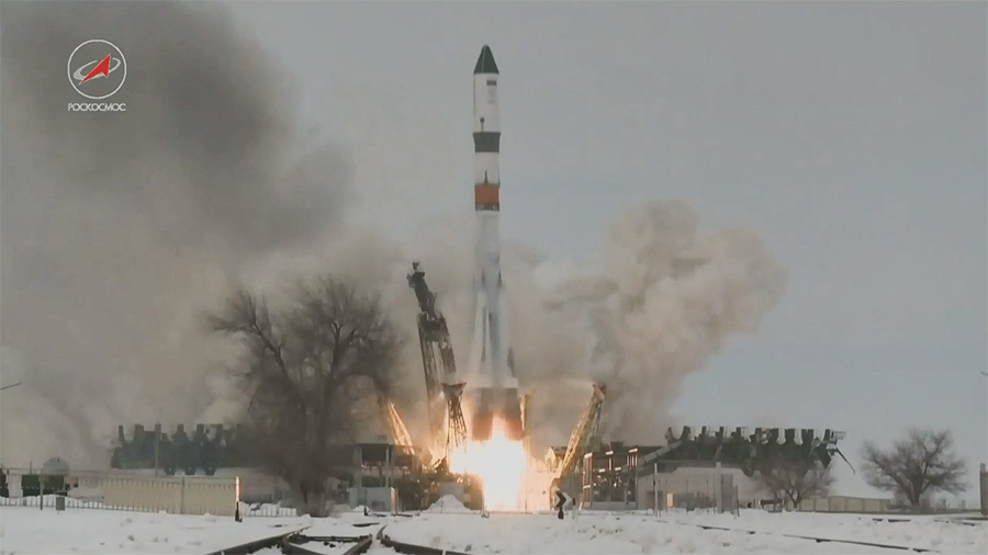 The Progress 69 resupply rocket lifts off in below freezing weather from the Baikonur Cosmodrome in Kazakhstan. 