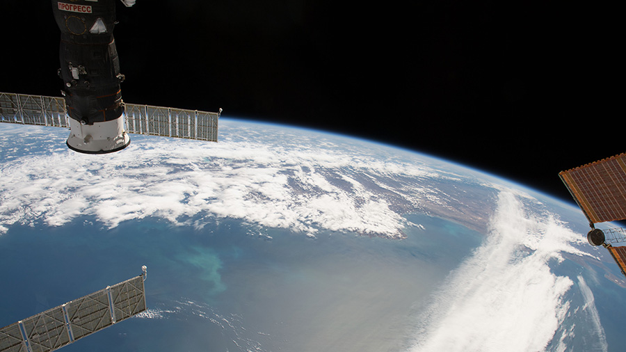 The International Space Station orbits above the Falkland Islands