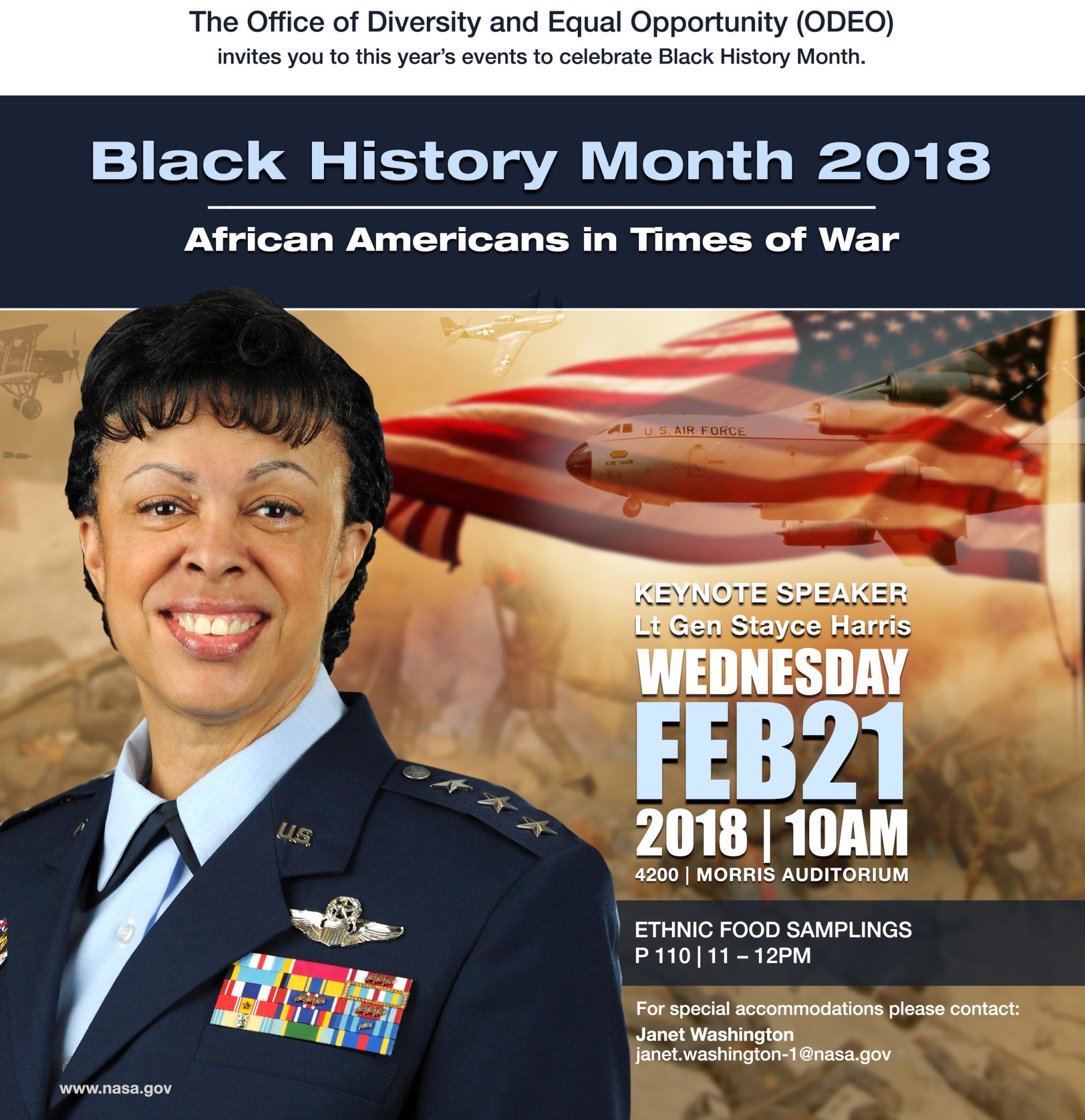 Black History Month 2018 flyer: Lt. General Stayce Harris.