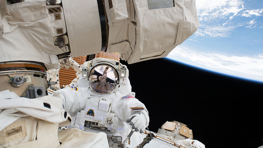 NASA astronaut Scott Tingle is pictured during a spacewalk