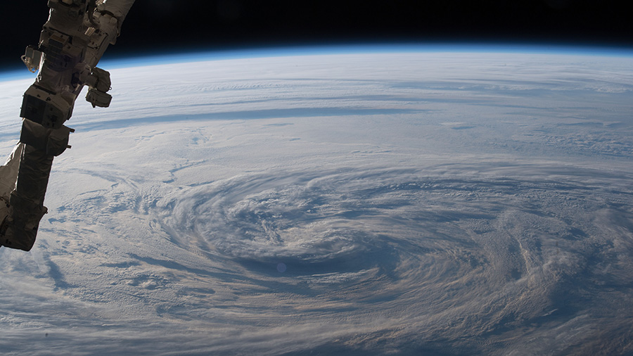 Stormy clouds are seen in the north Pacific Ocean