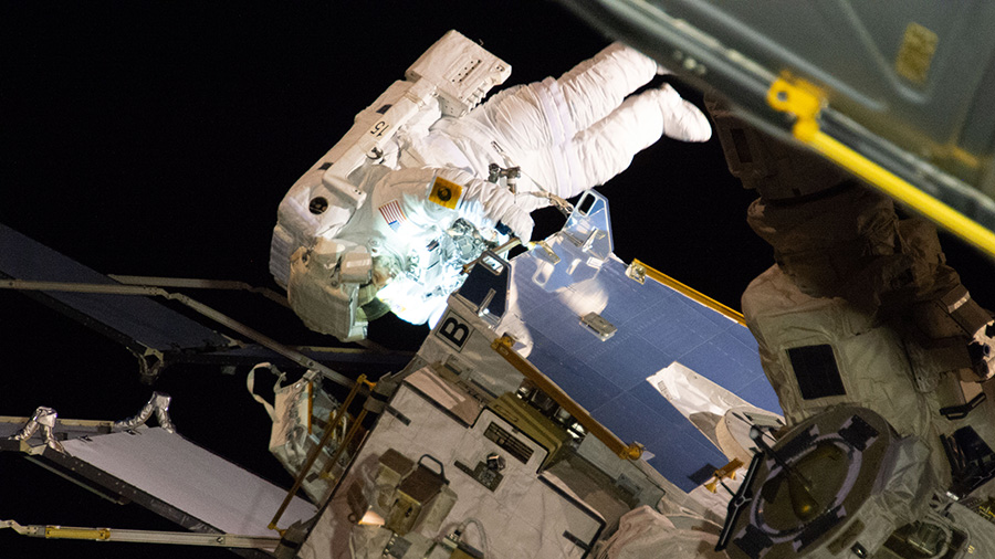 NASA astronaut Christina Koch participates in her first spacewalk