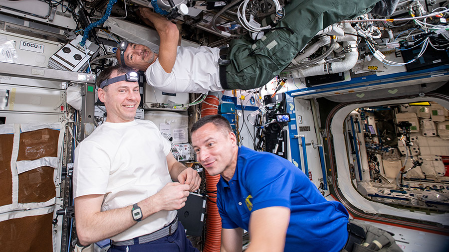 Astronauts Luca Parmitano, Andrew Morgan and Nick Hague