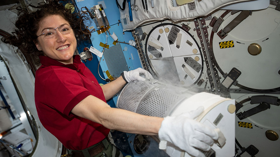 NASA astronaut Christina Koch conducts science operations