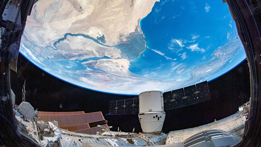 The SpaceX Dragon above the Nile River Delta