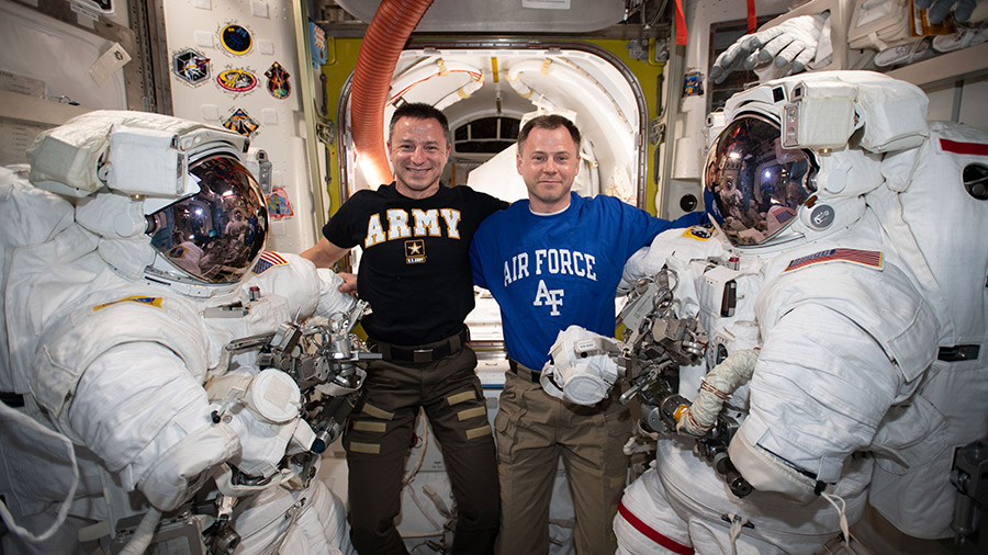 NASA astronauts (from left) Andrew Morgan and Nick Hague