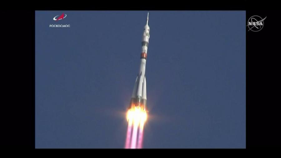 The Soyuz MS-14 spacecraft lifts off