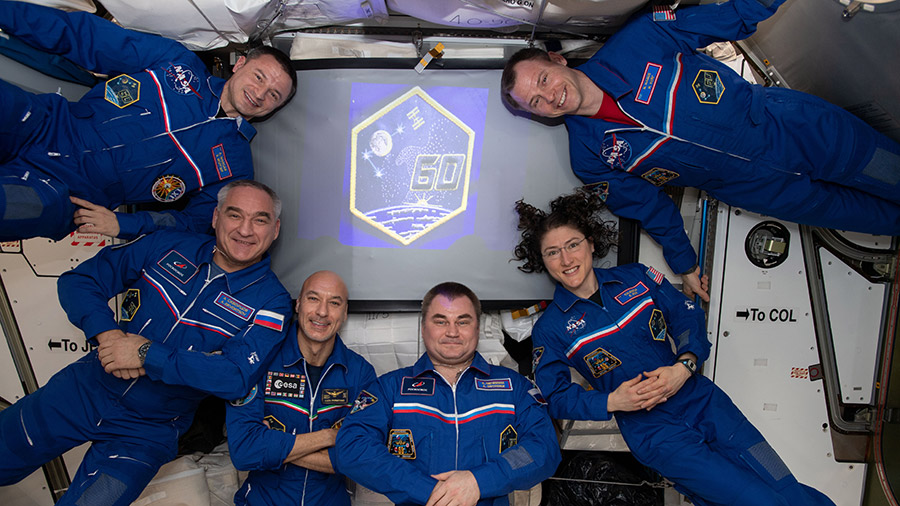 The six-member Expedition 60 crew from the United States, Russia and Italy