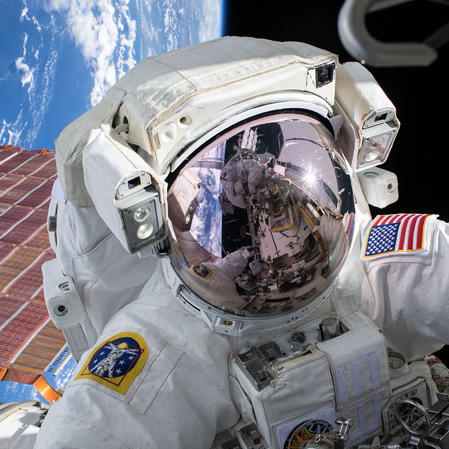 NASA astronaut Andrew Morgan conducts a spacewalk