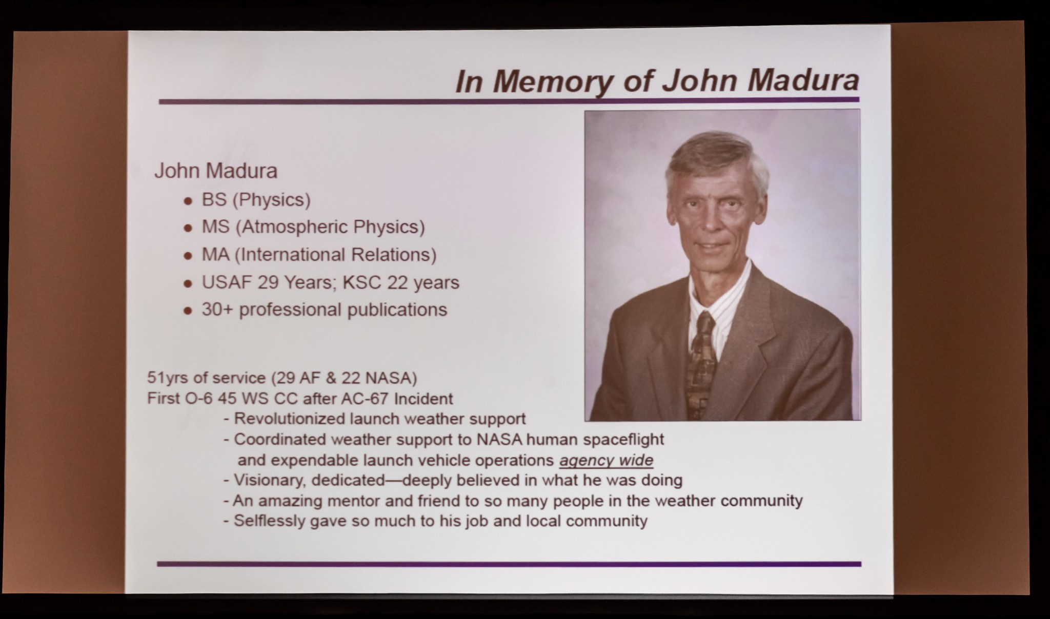 Slide of John Madura at the American Meteorological Society meeting