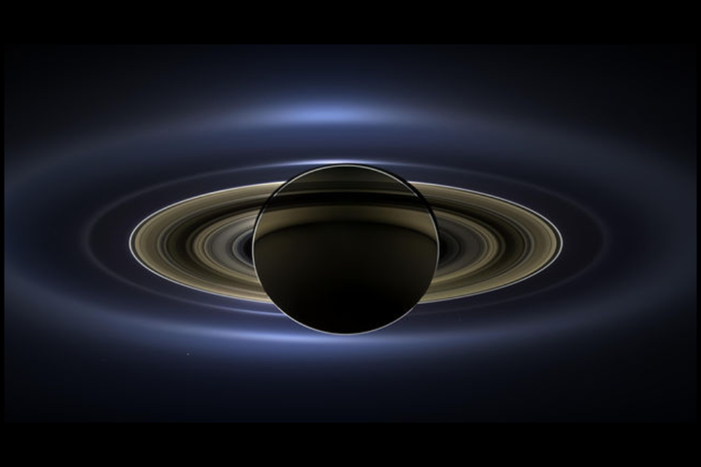 A photograph of Saturn eclipsing the Sun