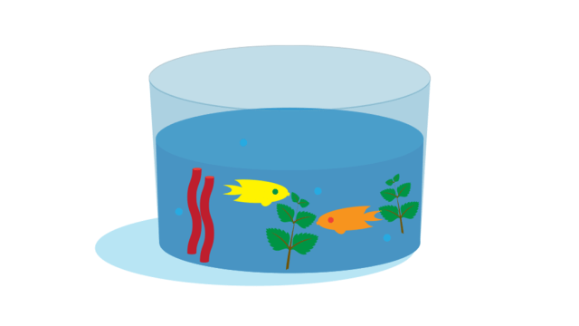 Cartoon ocean ecosystem in a clear container