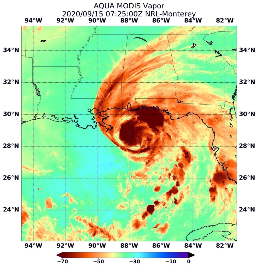 Aqua Water Vapor image of Sally