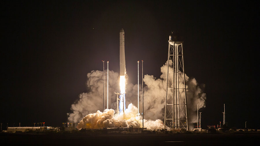 Northrop Grumman's Antares rocket with the Cygnus space freighter atop blasts off from Virginia on its way to resupply the Expedition 63 aboard the space station.