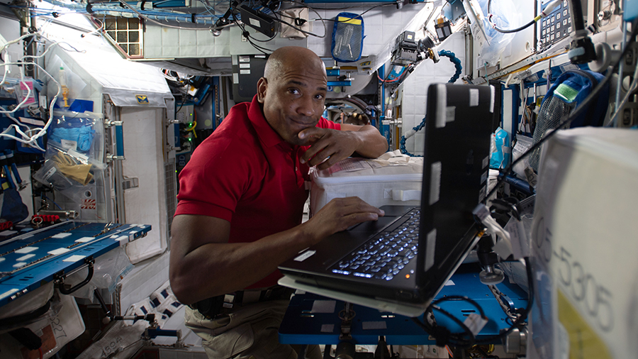 Expedition 64 Flight Engineer Victor Glover reviews research procedures for an experiment that could accelerate the development of advanced therapies that target cancer cells.