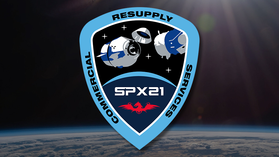 The insignia for the SpaceX CRS-21 mission that saw the upgraded Cargo Dragon resupply ship automatically dock to the Harmony moduleâs space-facing international docking adapter, a first for a U.S. commercial cargo spacecraft.