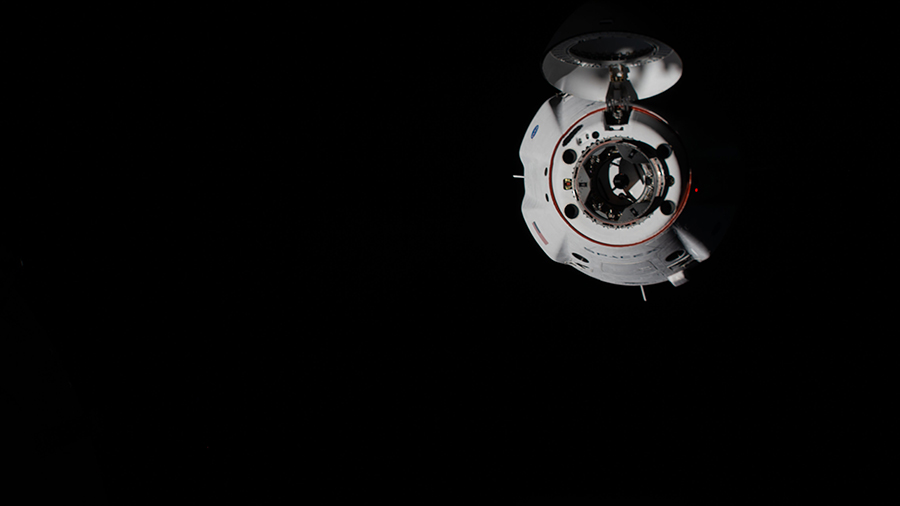 Resilience, the commercial crew ship from SpaceX, is pictured approaching the space station for a docking on Nov. 17, 2020.