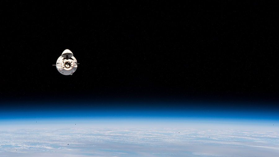 The SpaceX Cargo Dragon vehicle approaches the International Space Station on Aug. 30, 2021.