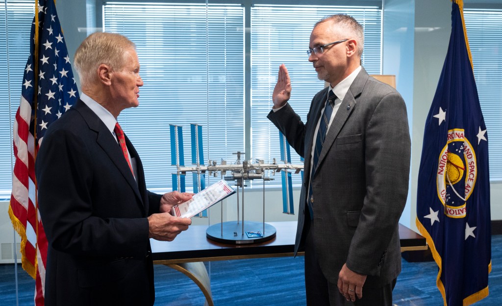 NASA Administrator Bill Nelson swears in James Free as associate administrator for the Exploration Systems Development Mission Directorate.