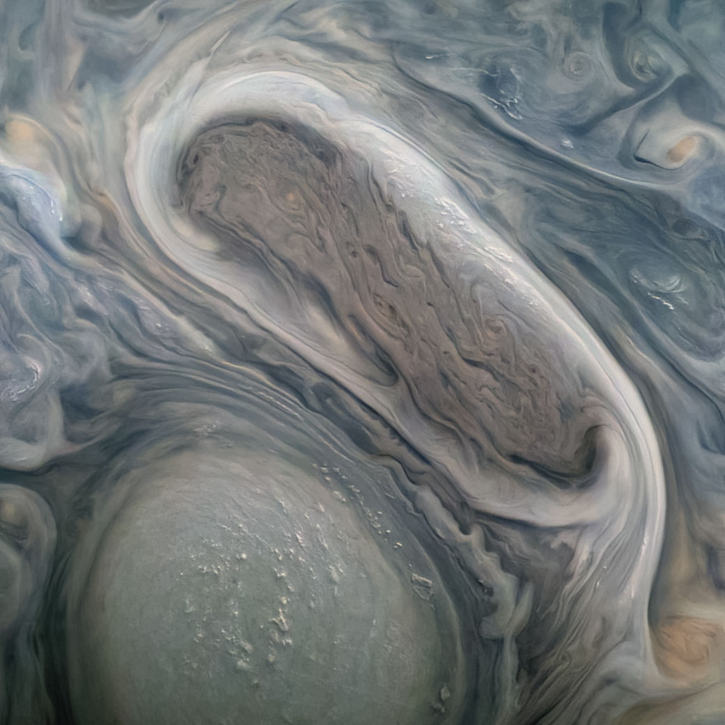 Two of Jupiter's large rotating storms