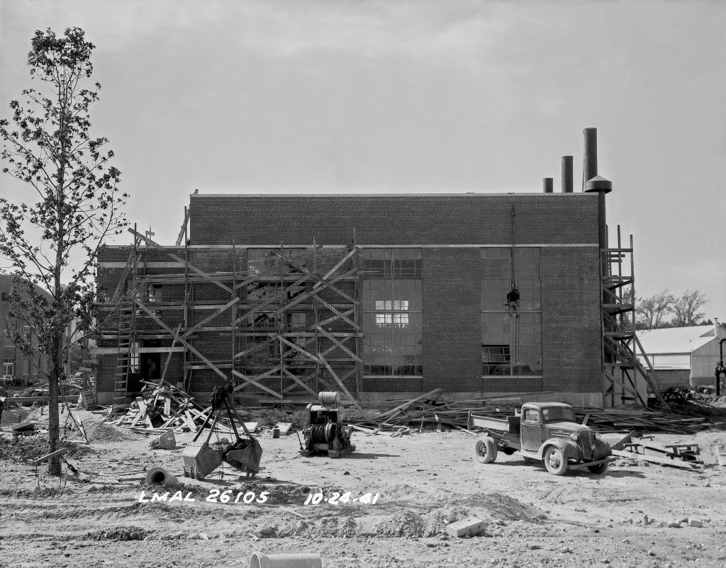 Part of the collection of photos showing construction progress of the electric generating plant, Building 1152, on Nov. 15, 1941. 
