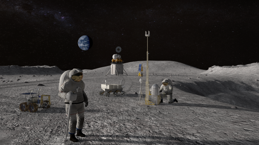 Artist concept of astronauts on the lunar surface