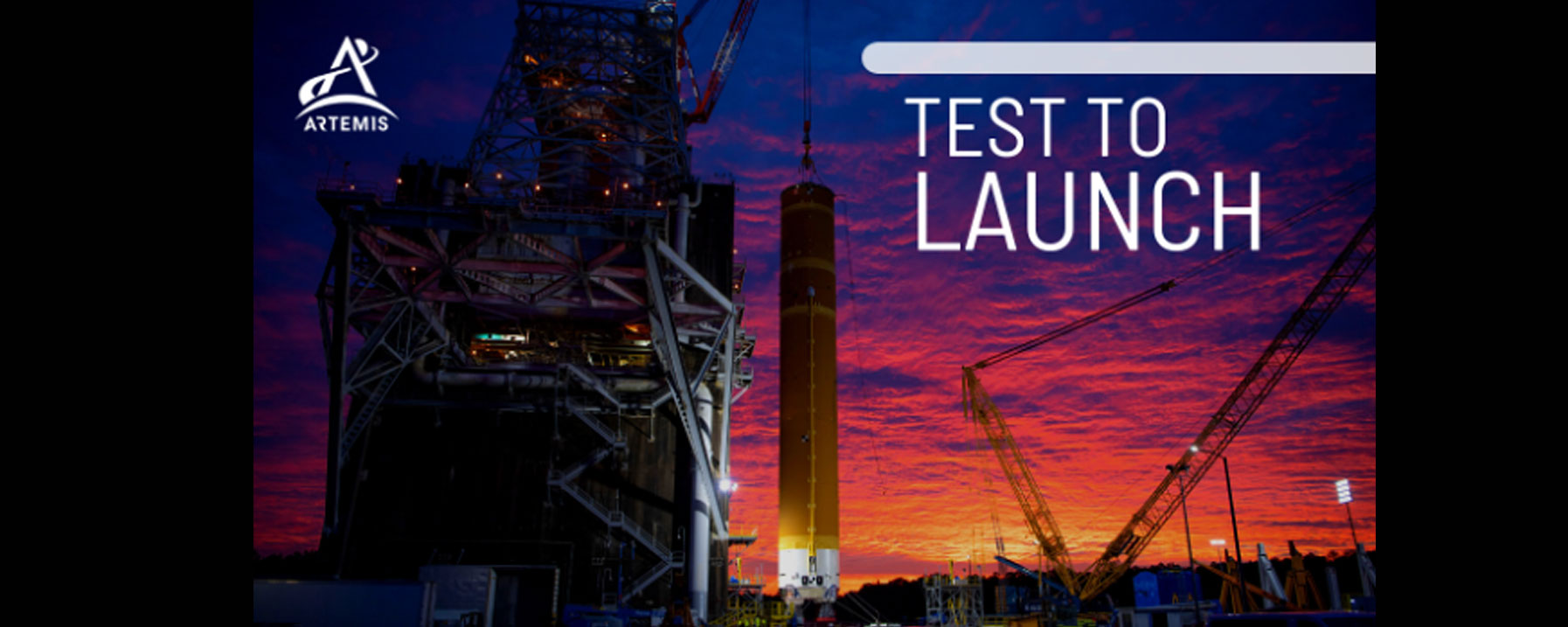 The SLS Rocket on the Test Stand at sunset