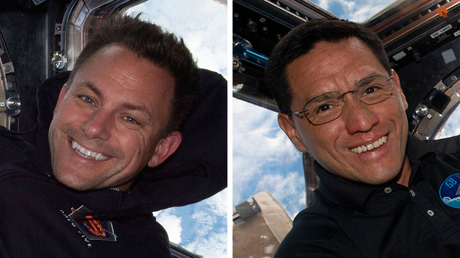 NASA astronauts (from left) Josh Cassada and Frank Rubio will exit the space station on Tuesday for a spacewalk to continue upgrading the station's power generation system.