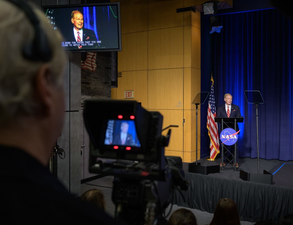 NASA Administrator Bill Nelson participates in a NASA employee town hall on how the agency is using and developing Artificial Intelligence (AI) tools to advance missions and research, Wednesday, May 22, 2024, at the NASA Headquarters Mary W. Jackson Building in Washington.