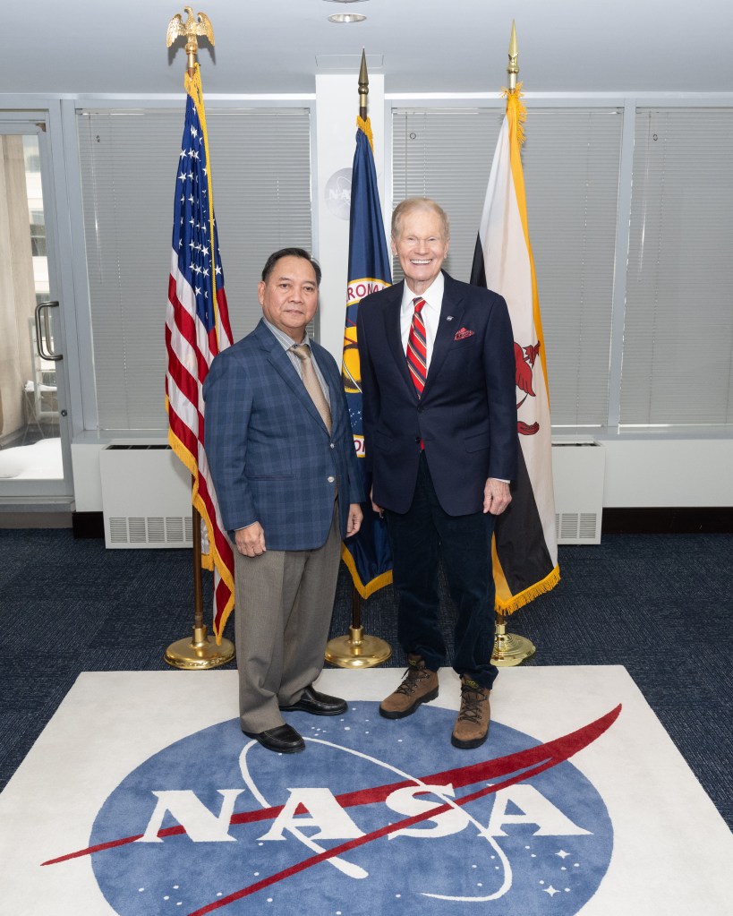 NASA Administrator Bill Nelson and His Excellency Dato Paduka Serbini Ali, Ambassador of Brunei to the United States, pose for a photograph during a courtesy visit, Wednesday, Jan. 8, 2025 at the Mary W. Jackson NASA Headquarters building in Washington.