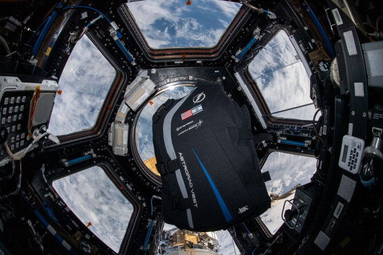 image of a floating vest used for a radiation protection experiment aboard the space station