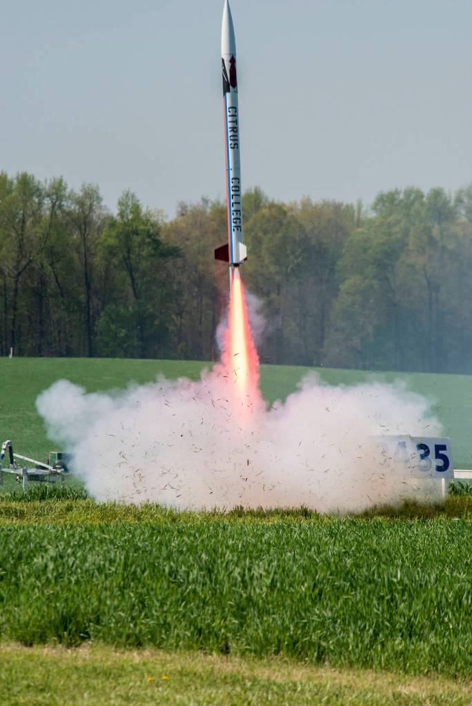 Student Launch rocket takes off.