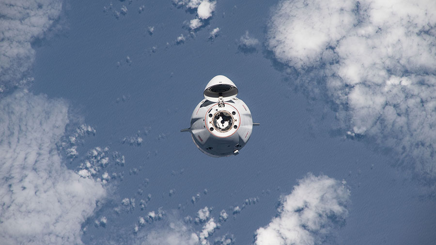 The SpaceX Dragon cargo ship is pictured approaching the International Space Station on Nov. 27, 2022, to resupply the Expedition 68 crew.