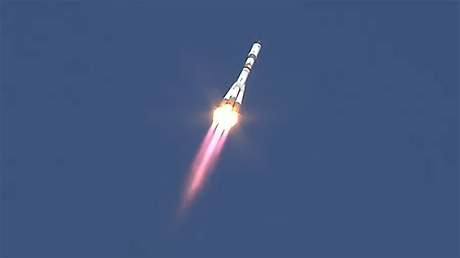 The ISS Progress 83 cargo craft ascends to Earth orbit after launching on time from the Baikonur Cosmodrome in Kazakhstan. Credit: NASA TV