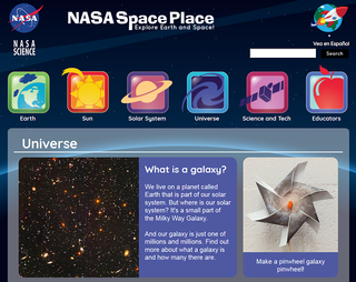 The front of the NASA Space Place Universe page