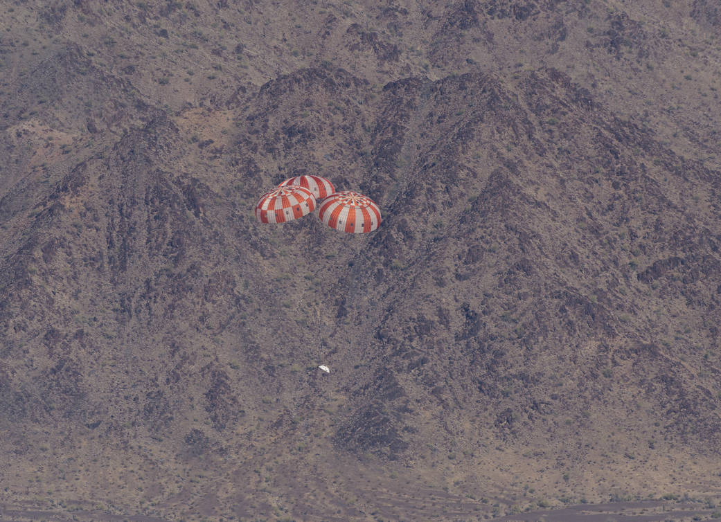 Test Version of Orion Descends During Parachute Test