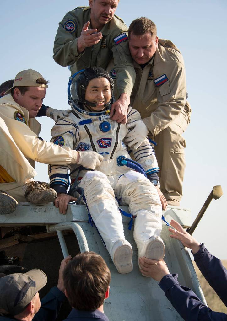 Koichi Wakata is Helped Out of the Soyuz