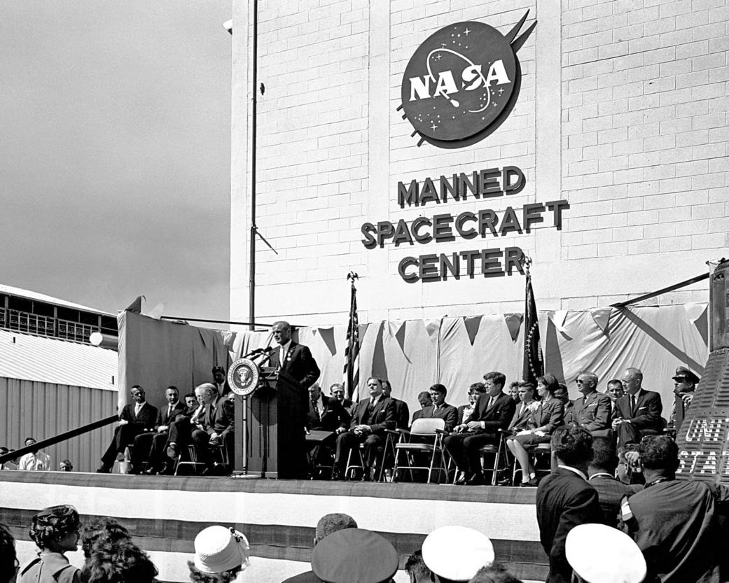 John Glenn speaks after being honored by President John F. Kennedy