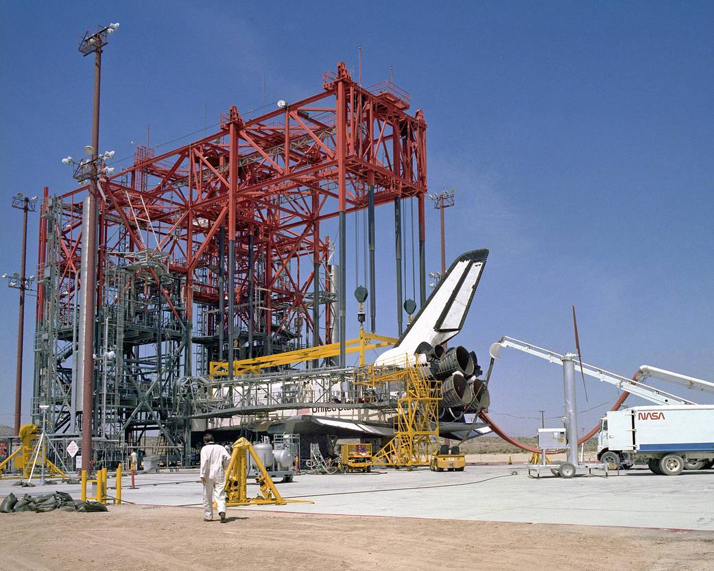 STS-1 Space Shuttle Columbia in the Mate-Demate Device