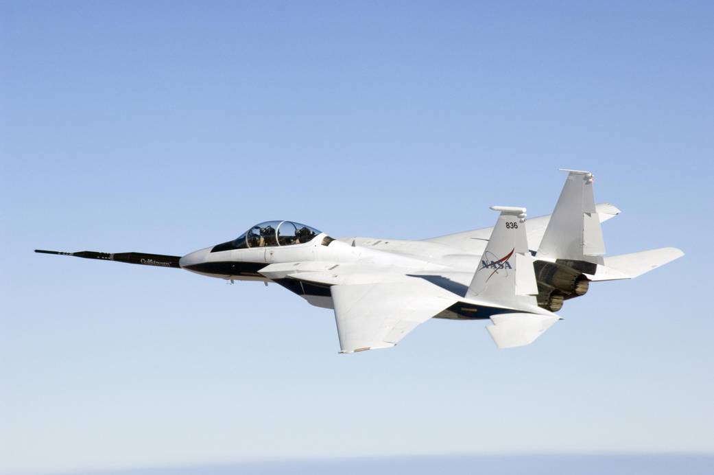 F-15B in Flight with Quiet Spike Boom Extended - NASA