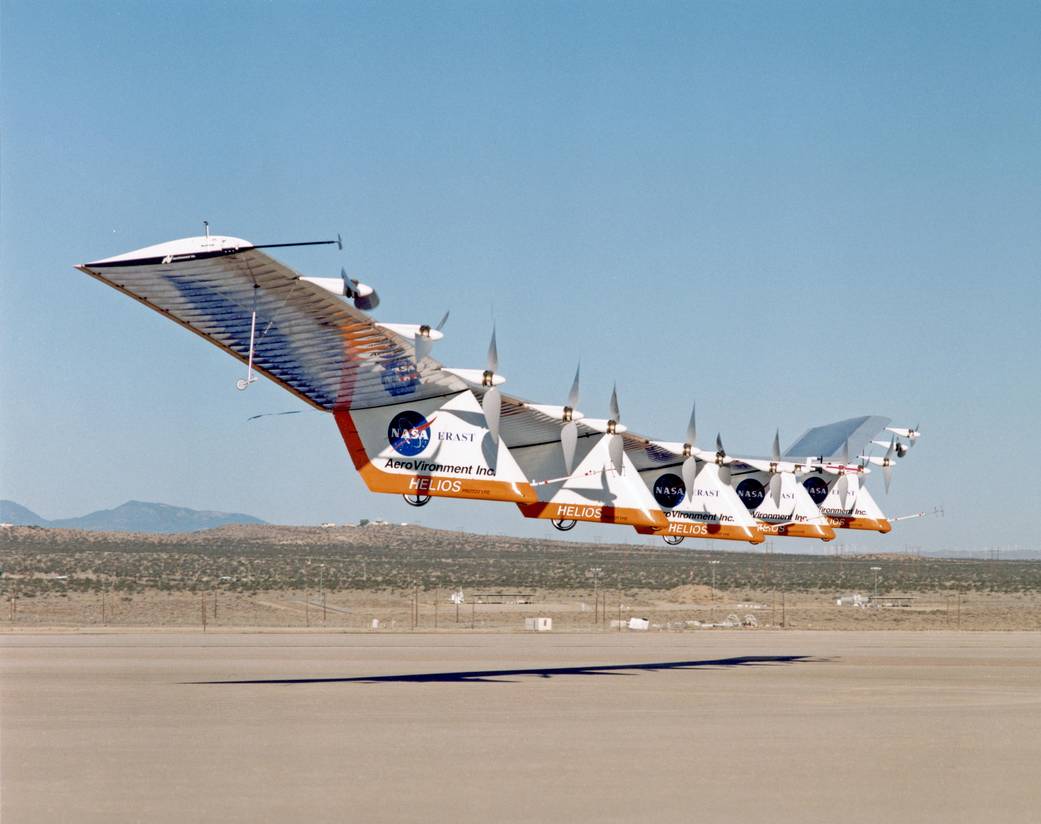 Helios Prototype Flying Wing taking off.